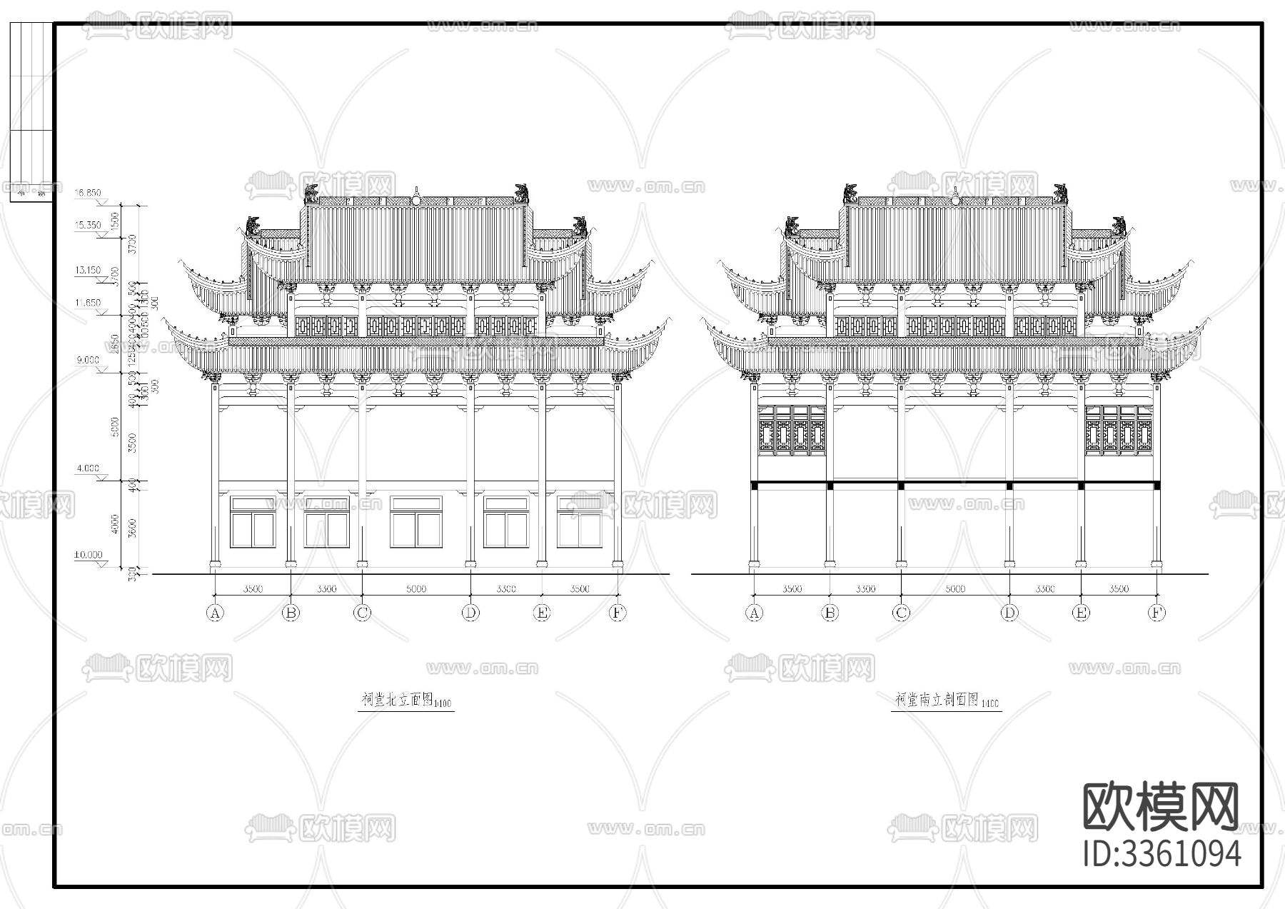 古建筑祠堂戏台CAD施工图下载（渲染图10）