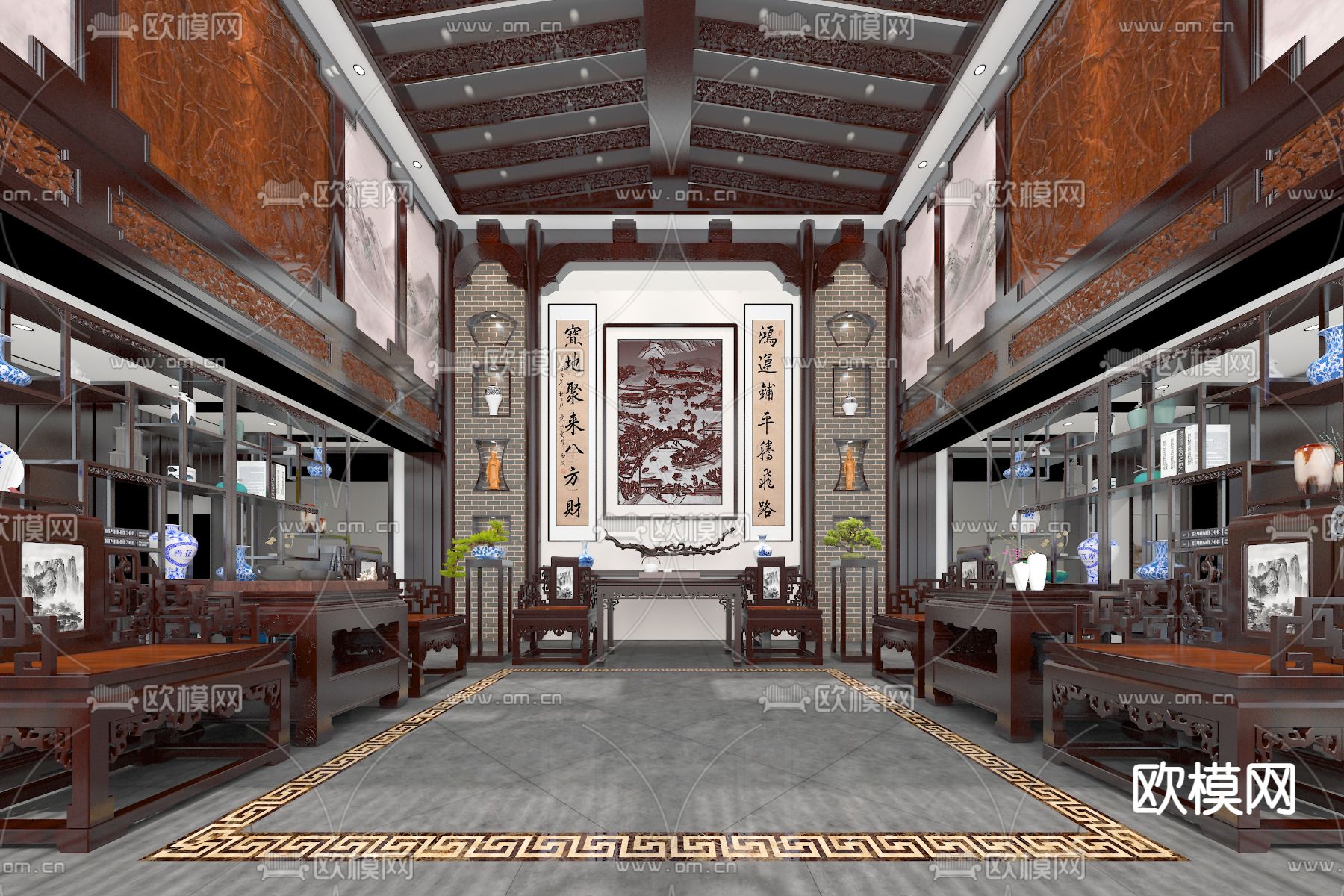 中式会客室 接待厅3d模型下载