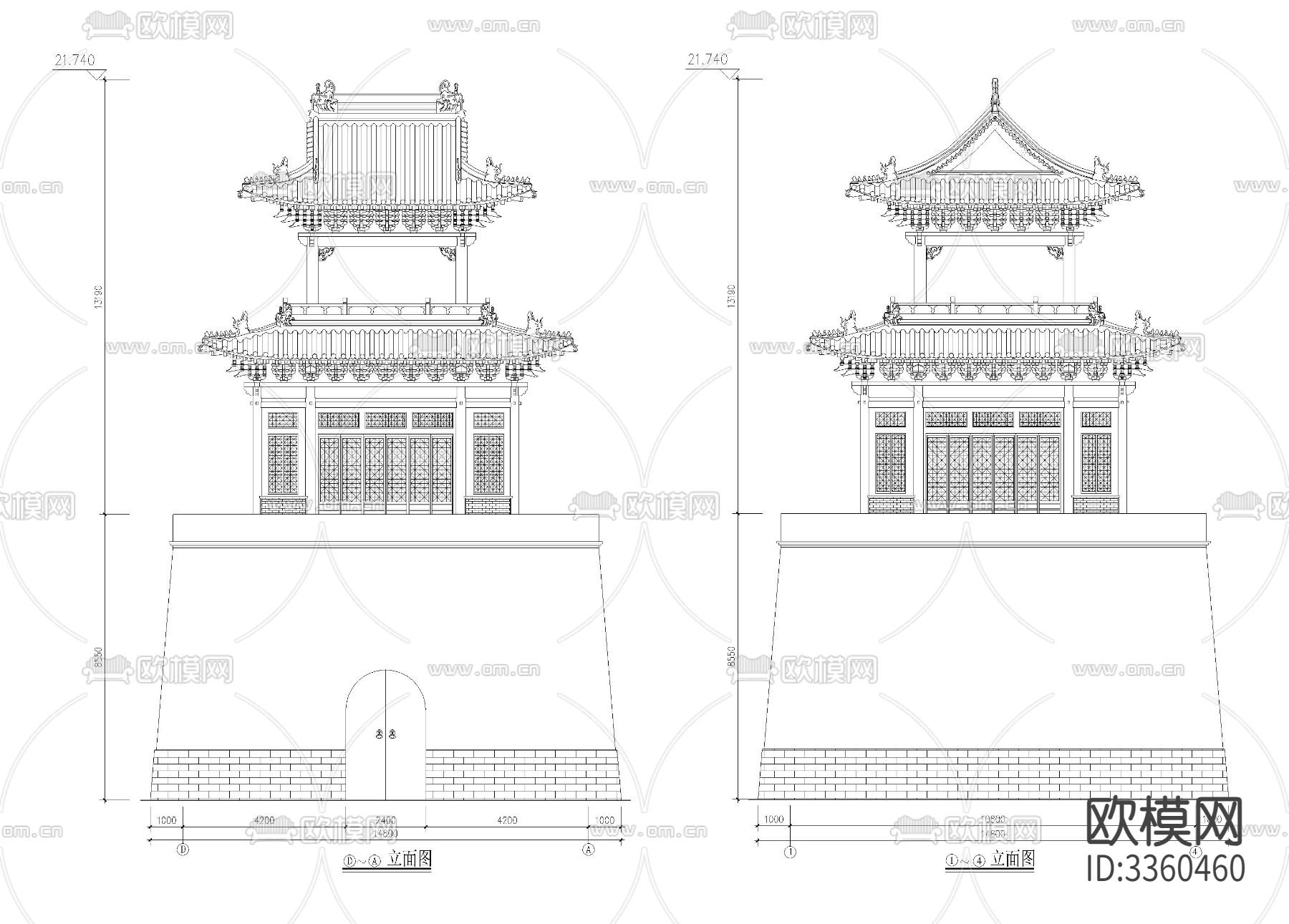 城楼CAD施工图下载（渲染图1）