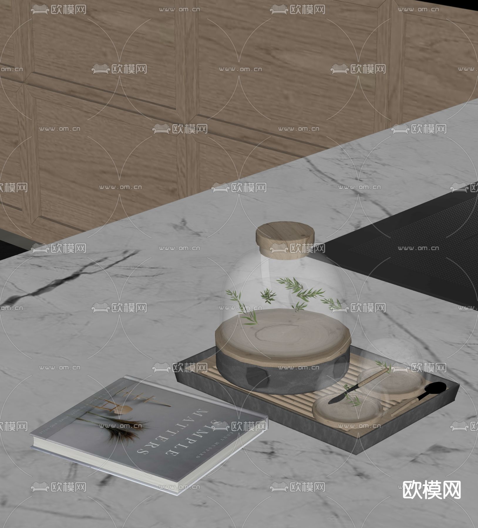 托盘 水杯 茶具 书本su模型下载（渲染图1）