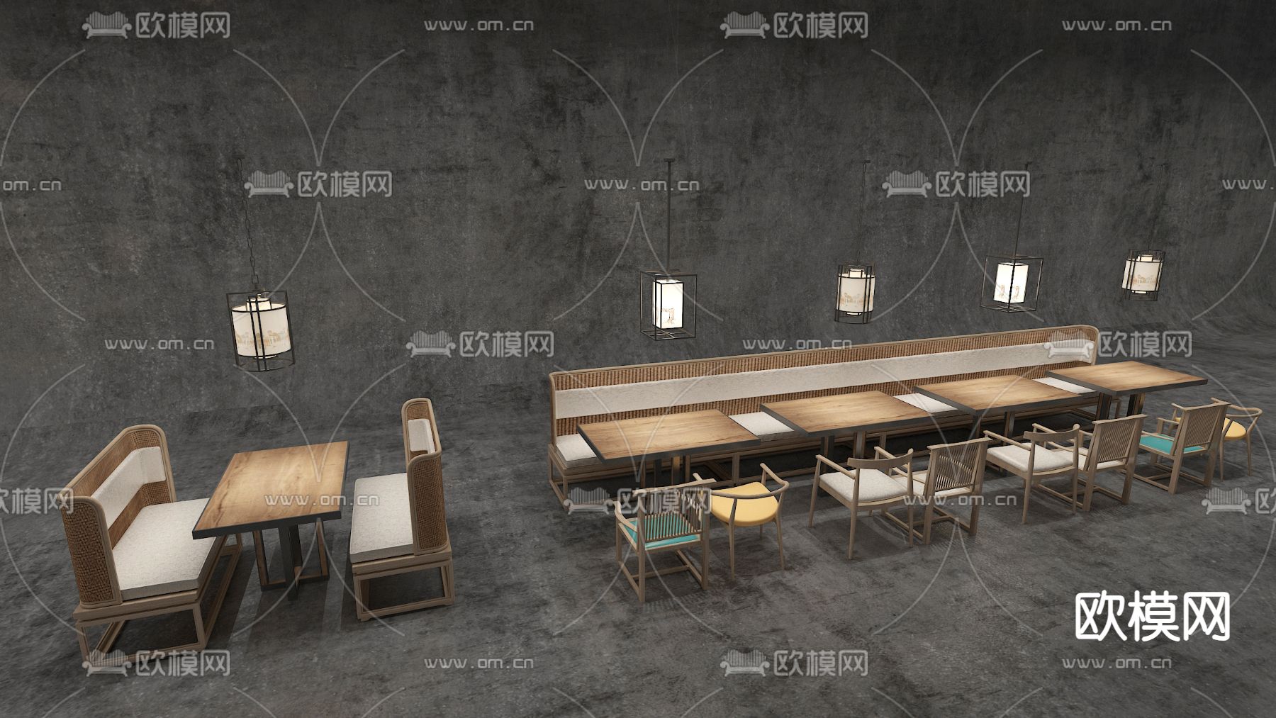 卡座餐桌椅3d模型下载（渲染图3）