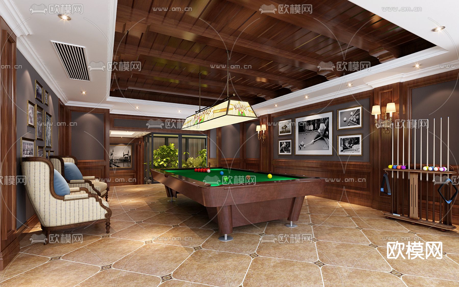 欧式台球室 桌球馆3d模型下载