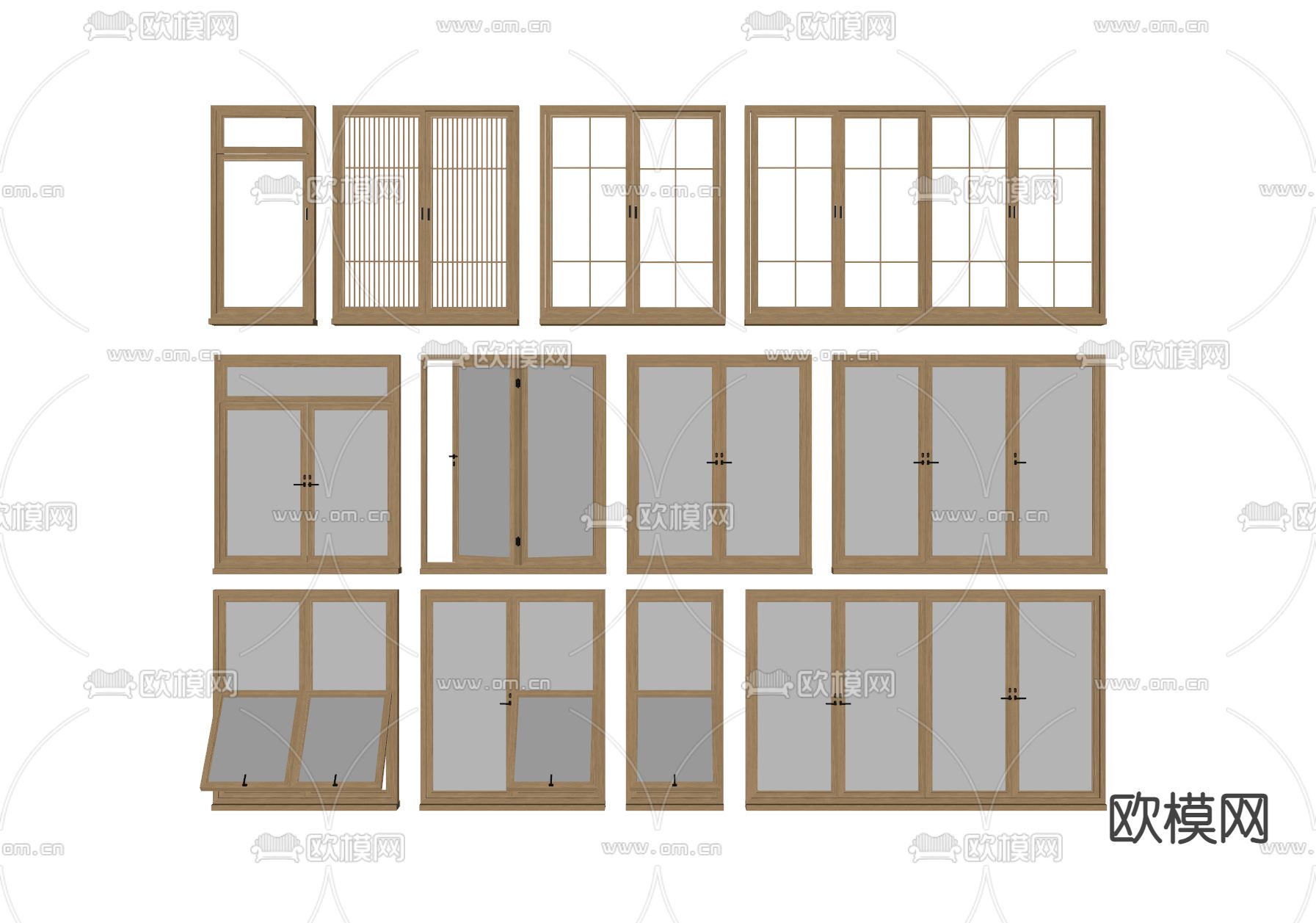 日式窗户 落地窗 推拉窗su模型下载（渲染图1）