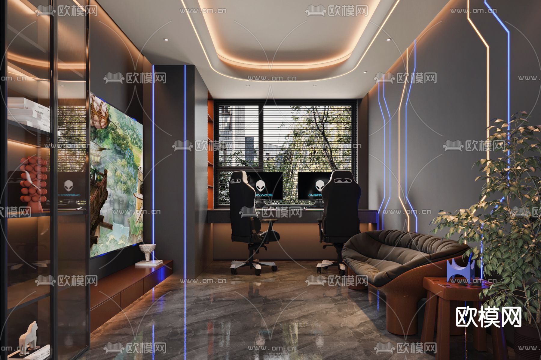 高级灰电竞房 游戏室3d模型下载