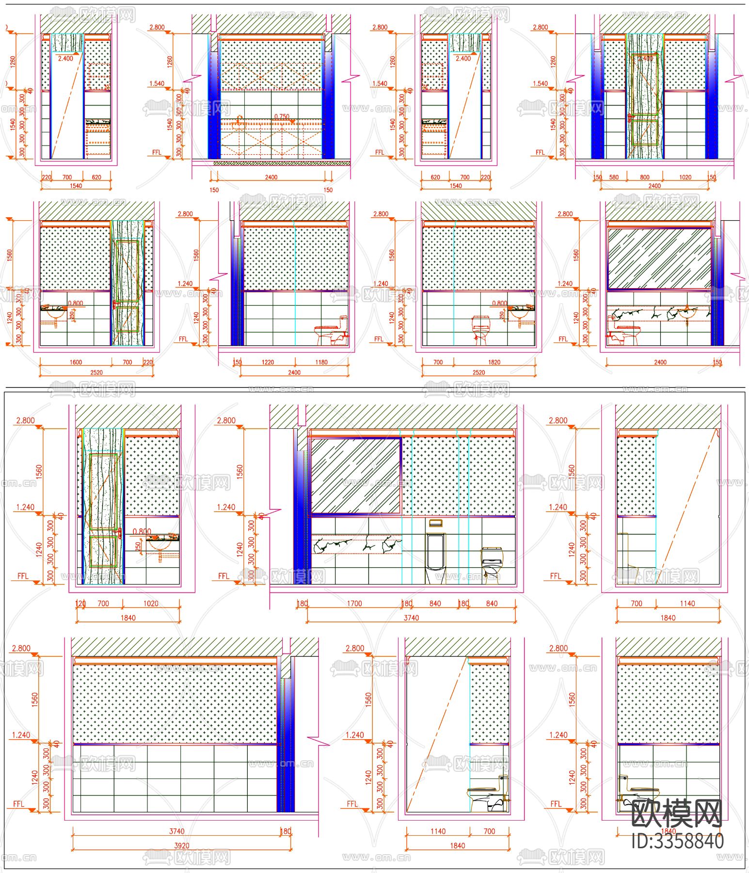 厕所 卫生间 厕所设计 卫生间设计 工装卫生间 公共厕所cad施工图下载（渲染图5）