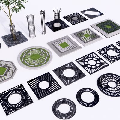  树池盖板 护树板 树箅子su模型 