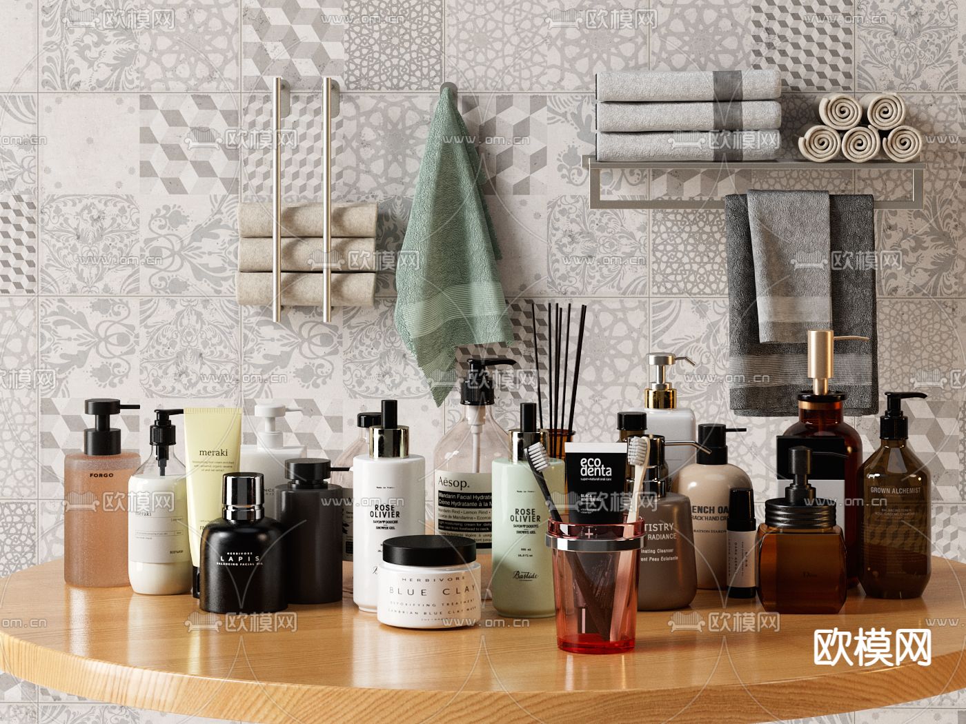 洗护用品 牙刷 毛巾 洗发水3d模型下载