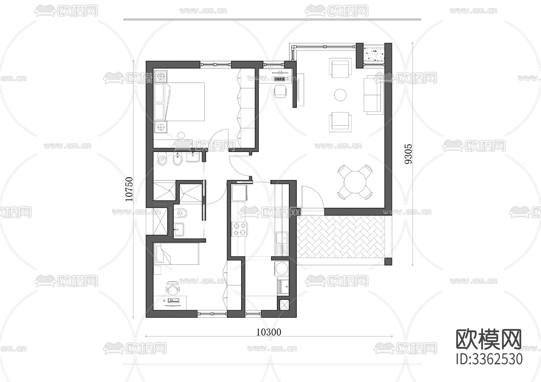 107m²单层独栋别墅cad平面图下载