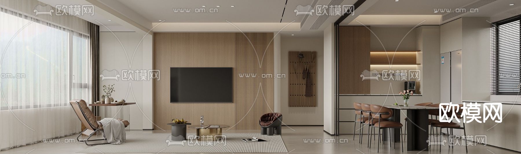 现代客餐厅3d模型下载（渲染图2）