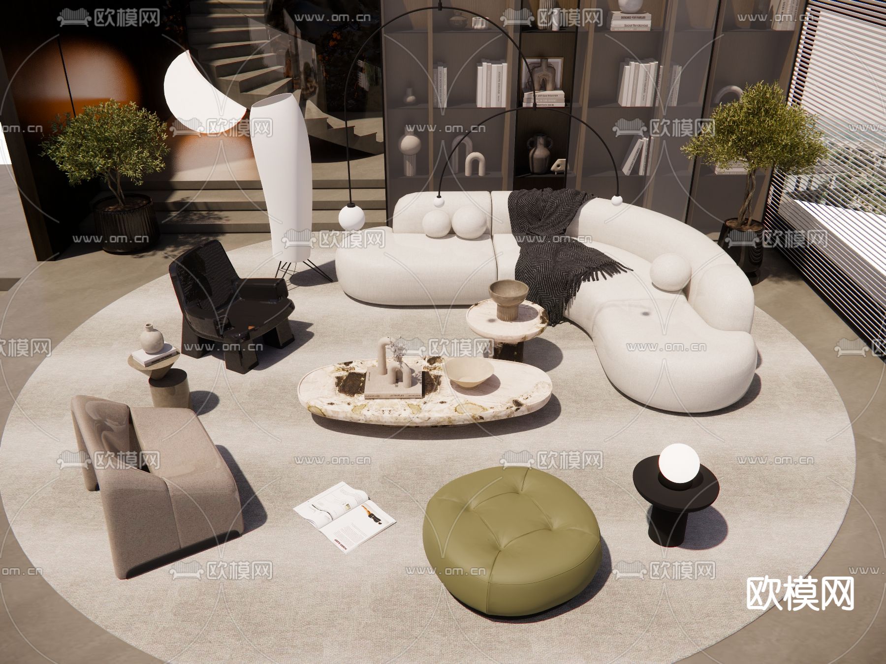现代组合沙发su模型下载（渲染图2）