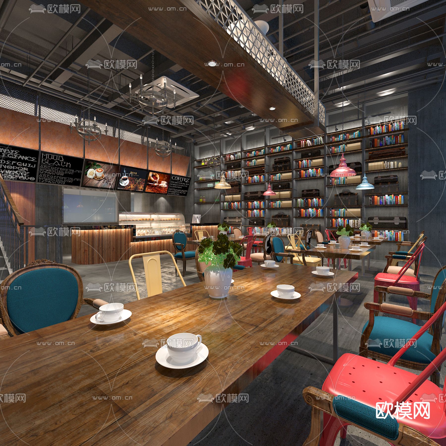 工业风咖啡厅 咖啡店3d模型下载（渲染图2）