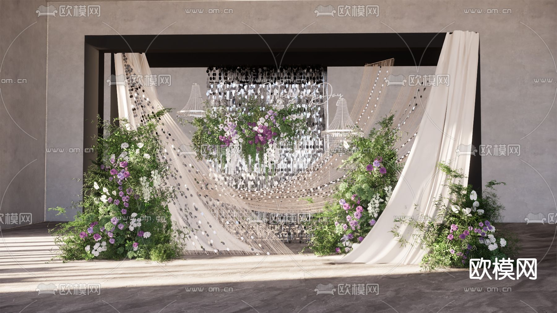 婚礼迎宾区展陈su模型下载（渲染图2）