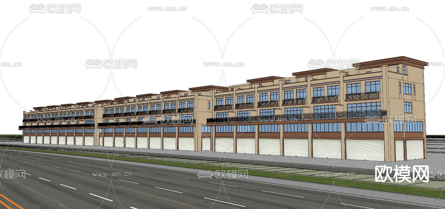 沿街农贸市场su模型下载（渲染图1）