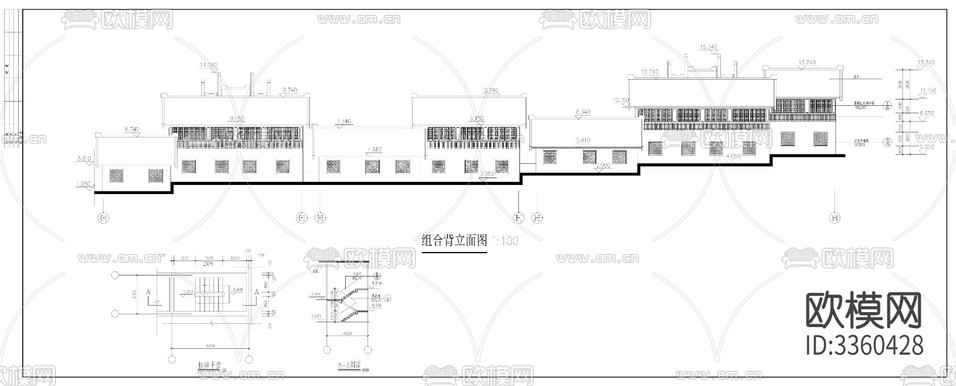仿古商業(yè)建筑CAD施工圖下載(渲染圖8)