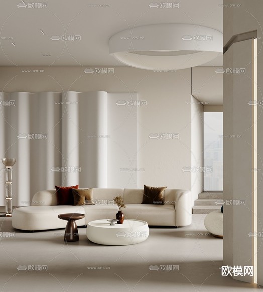 奶油风沙发 弧形沙发3d模型下载_ID15306206_3dmax免费模型-欧模网