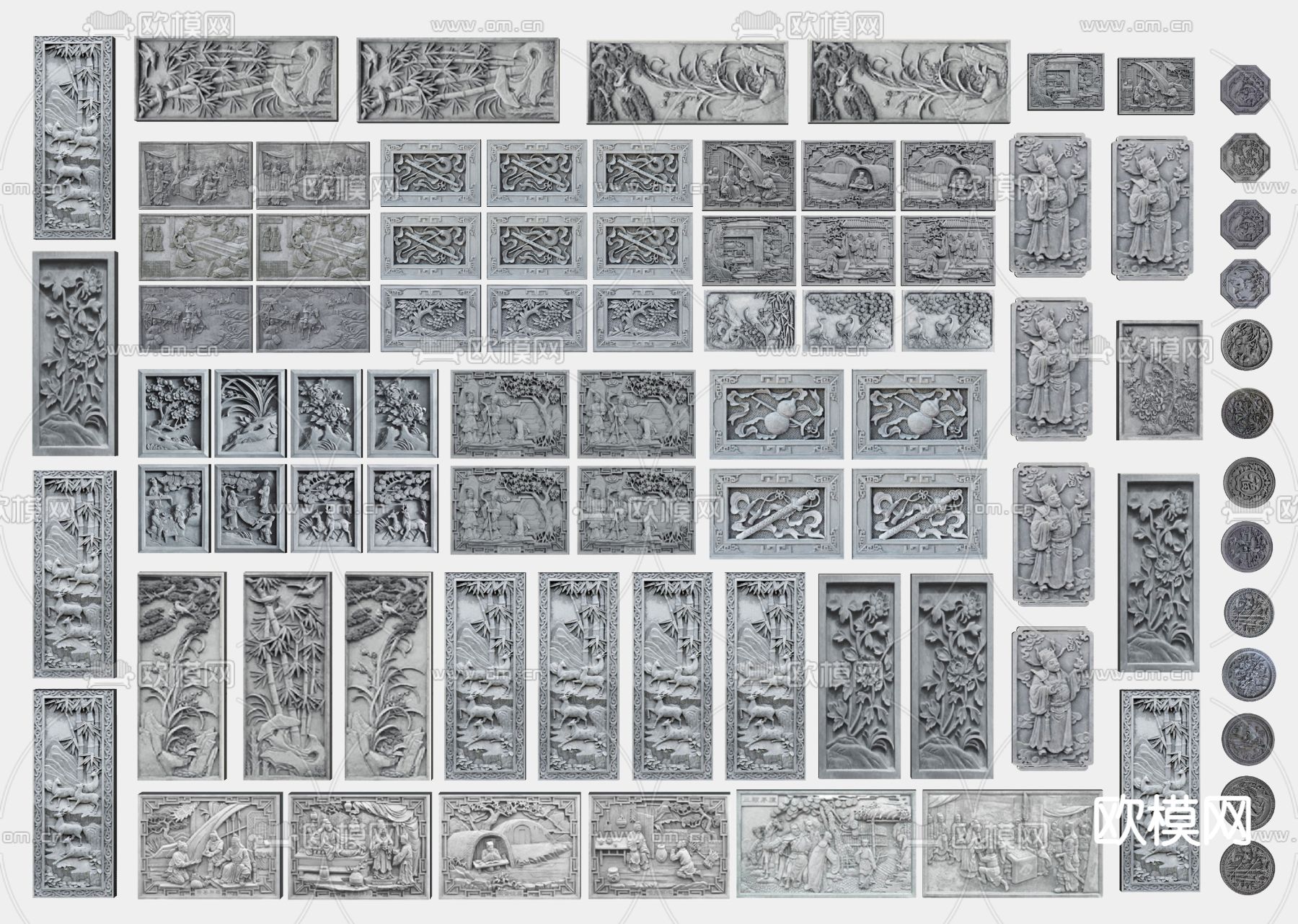中式浮雕景墙 文化浮雕su模型下载（渲染图1）