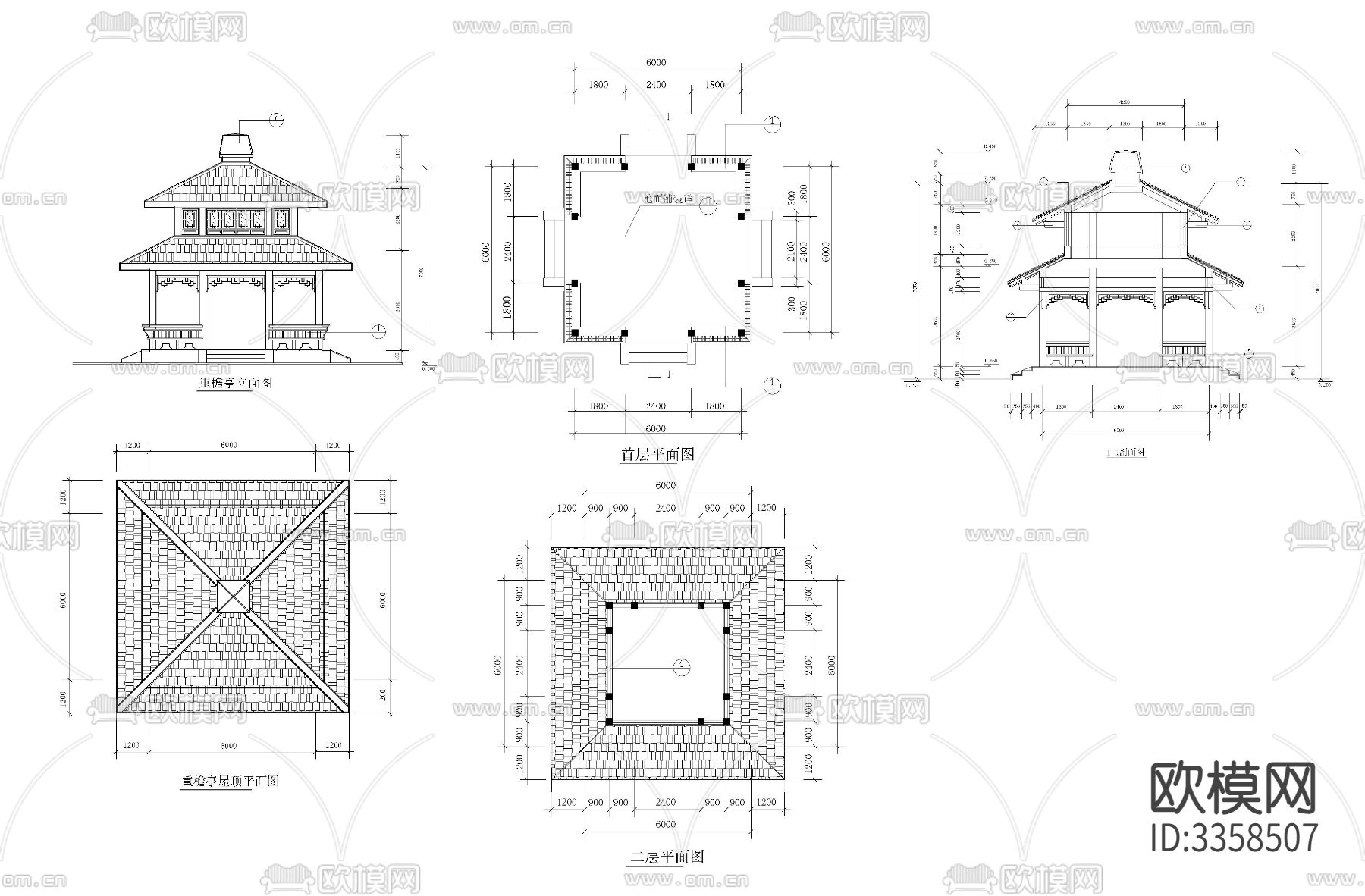 重檐亭子cad大样图下载（渲染图3）