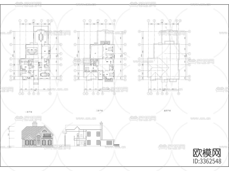 现代农村自建房 两层半三层自建别墅 私人住宅 独栋别墅cad施工图-免费3dmax模型库-欧模网