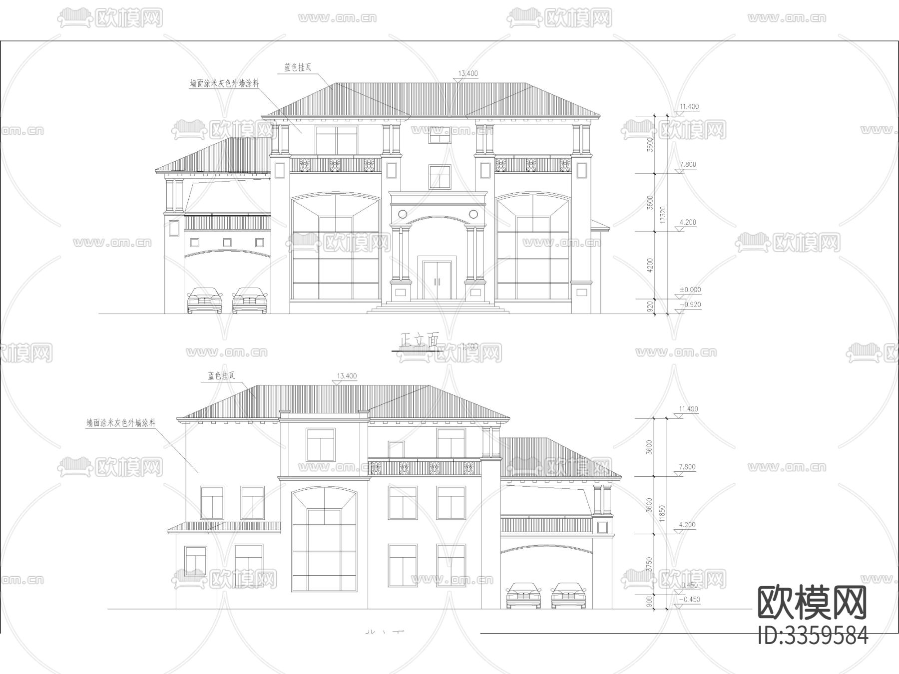 现代农村自建房 两层半三层自建别墅 私人住宅 独栋别墅cad施工图下载（渲染图1）