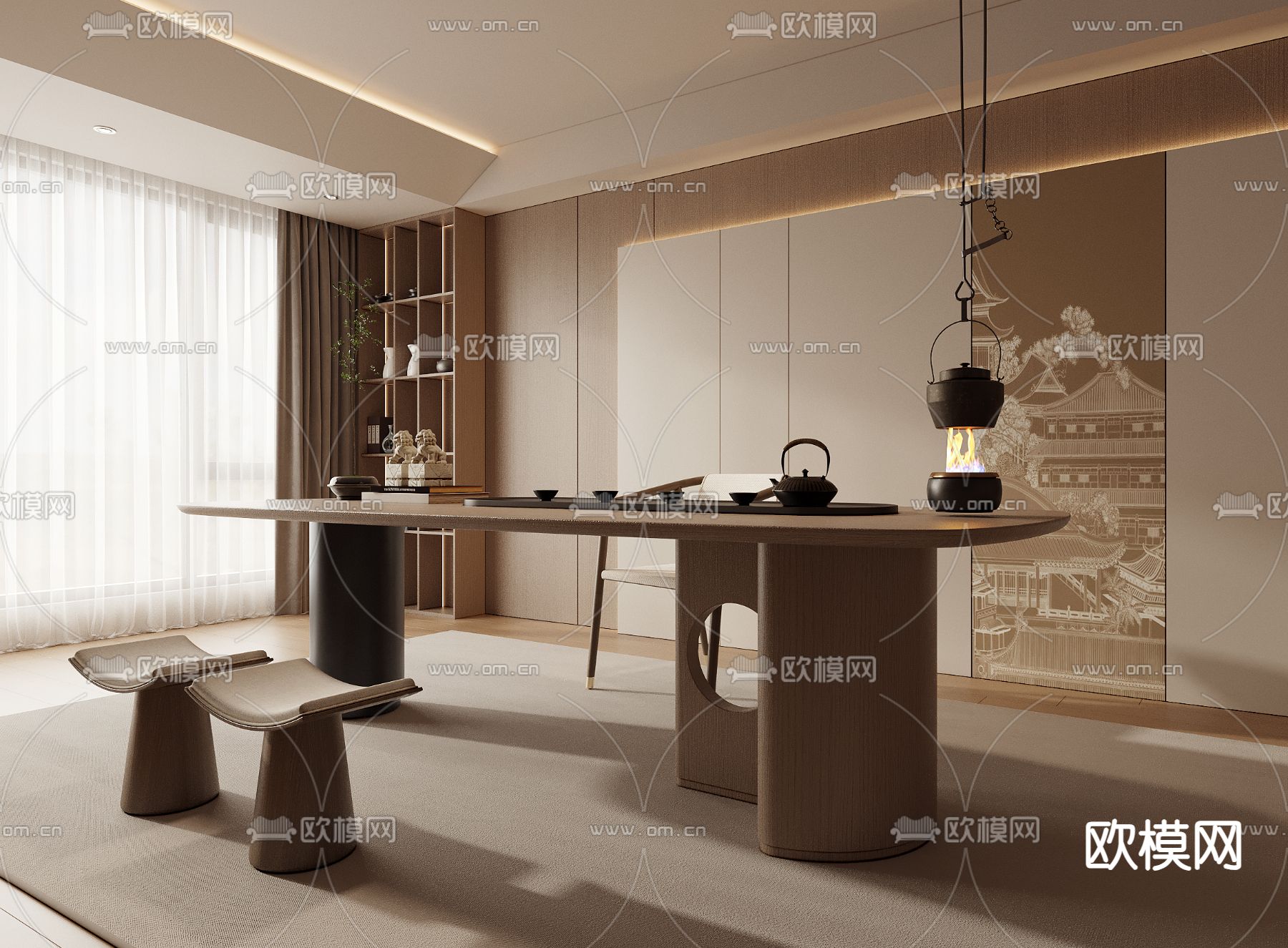 新中式茶室 宋氏美学3d模型下载（渲染图2）