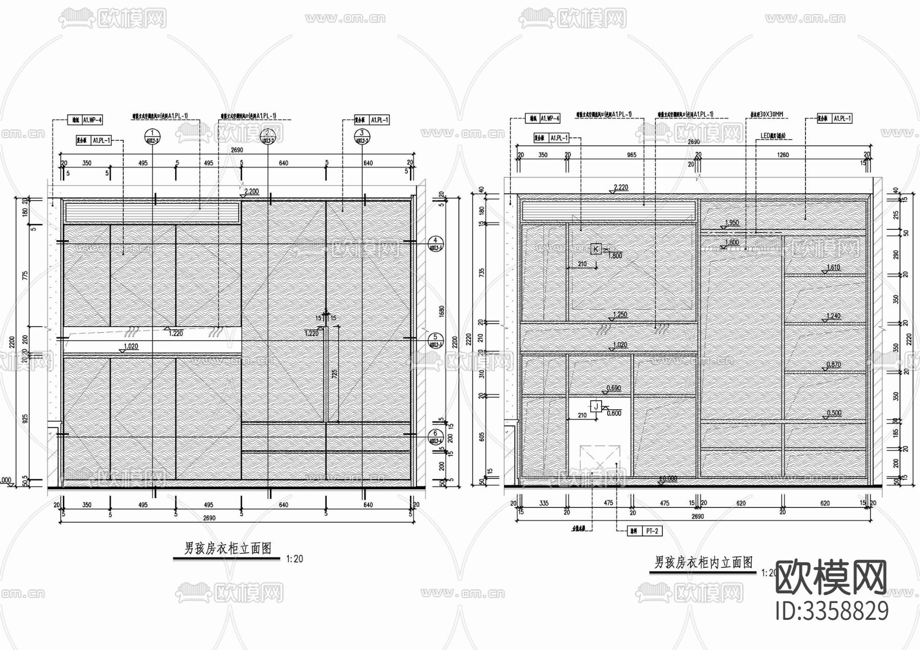 四套衣柜衣帽间节点大样图下载（渲染图2）