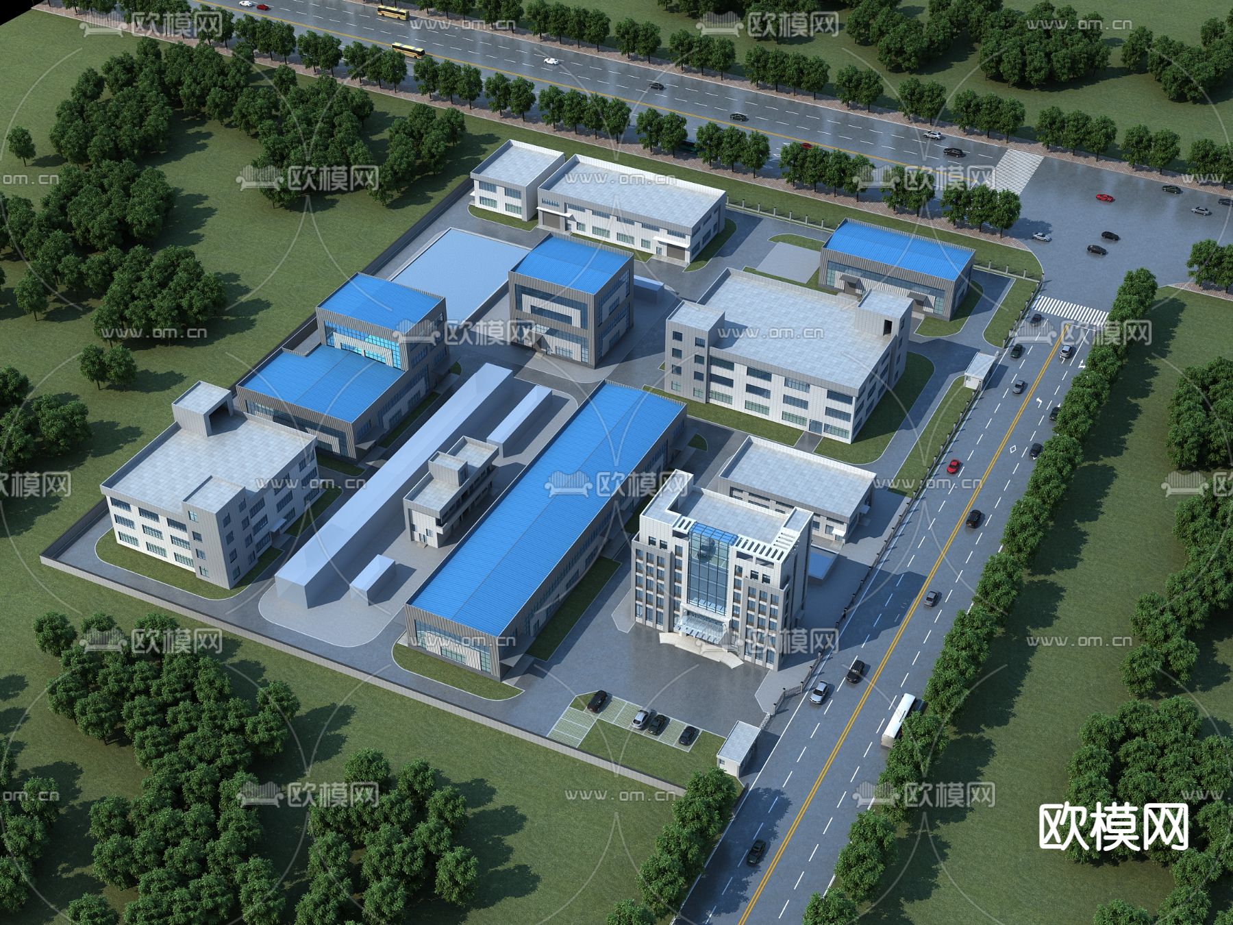 工业厂房鸟瞰 产业园3d模型下载