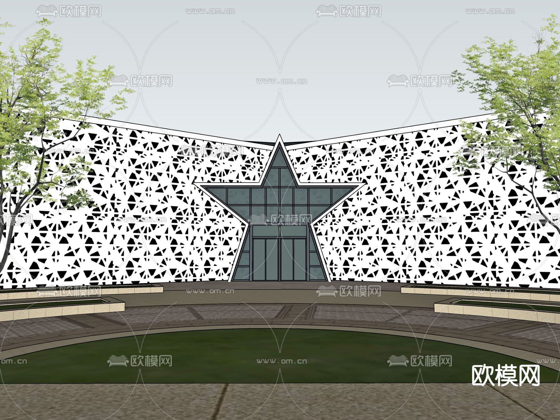 现代展览馆 艺术馆su模型下载（渲染图2）