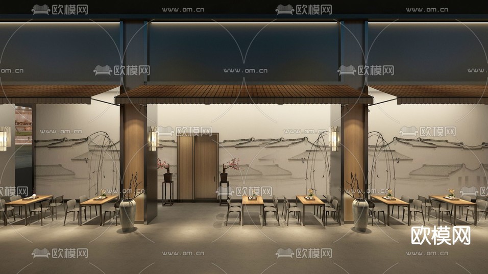 中餐厅外摆3d模型下载(渲染图1)