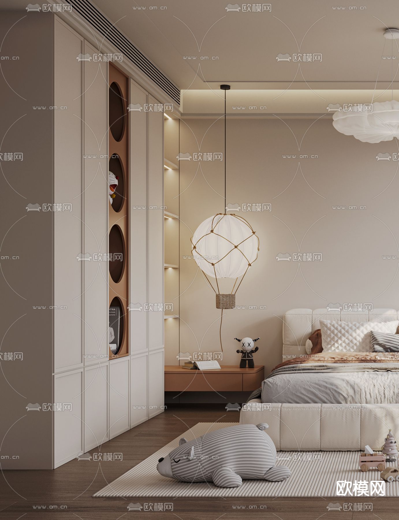 奶油风儿童房 小孩房3d模型下载（渲染图2）