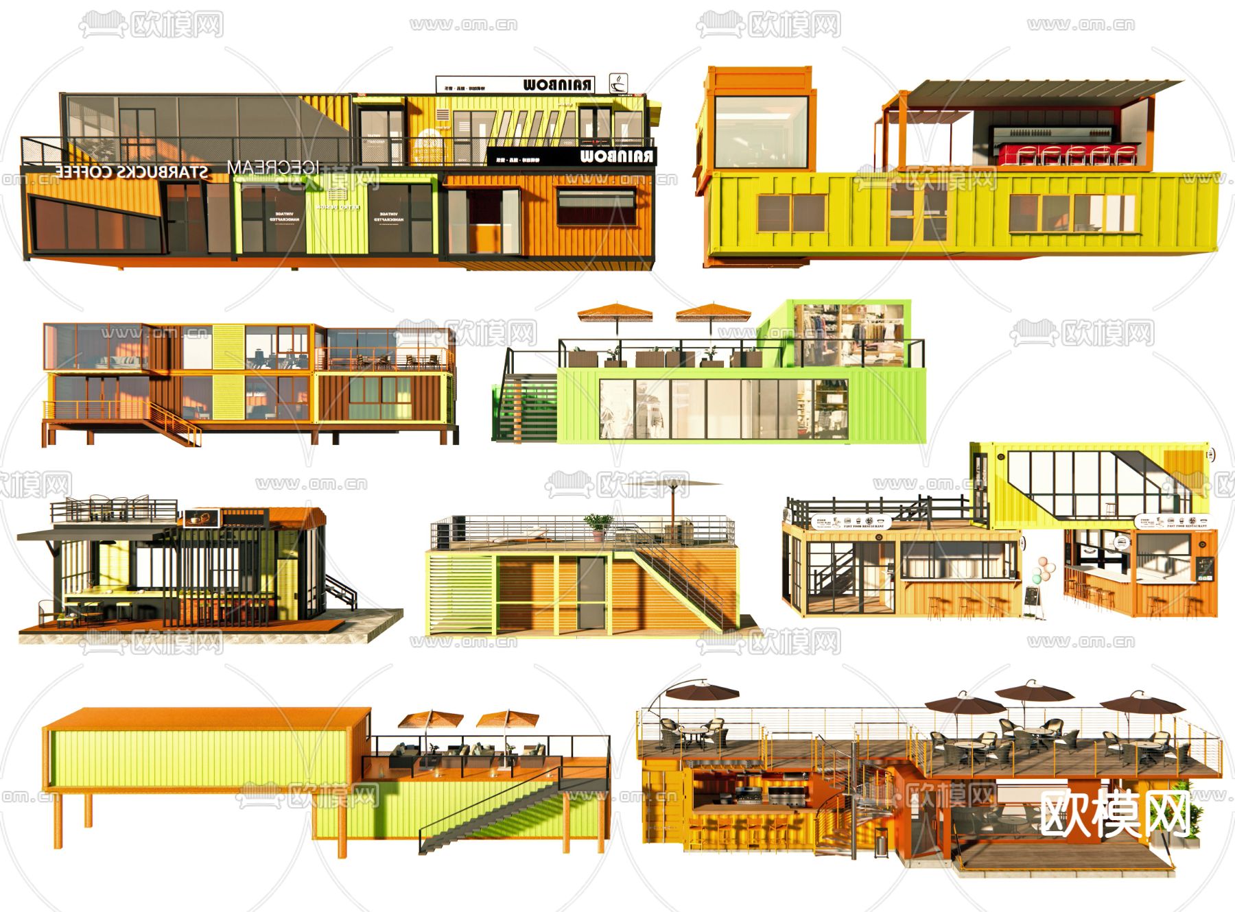 现代集装箱 组装房 活动板房3d模型下载