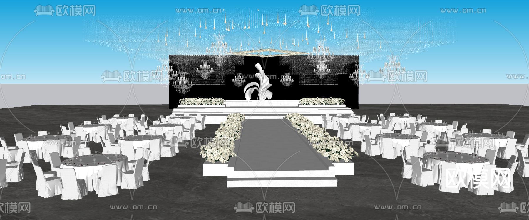 水晶吊顶婚礼su模型下载（渲染图1）