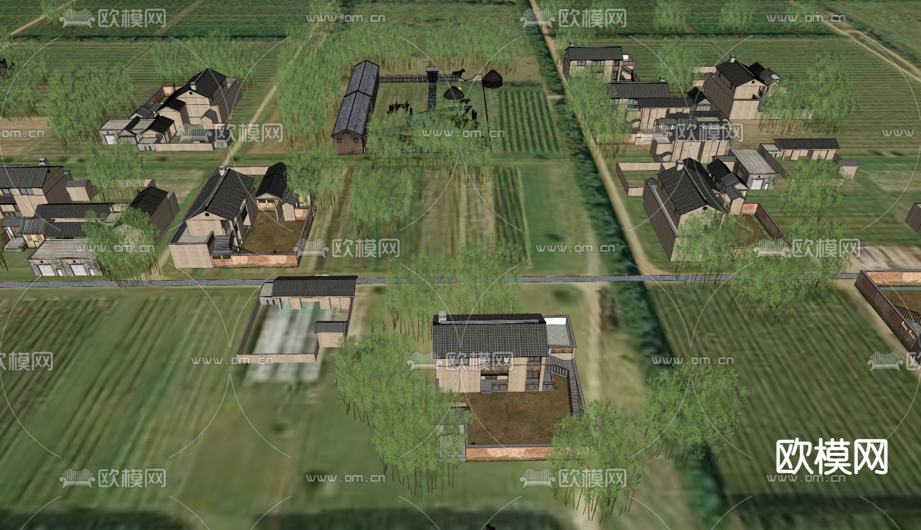 美丽乡村规划su模型下载（渲染图1）