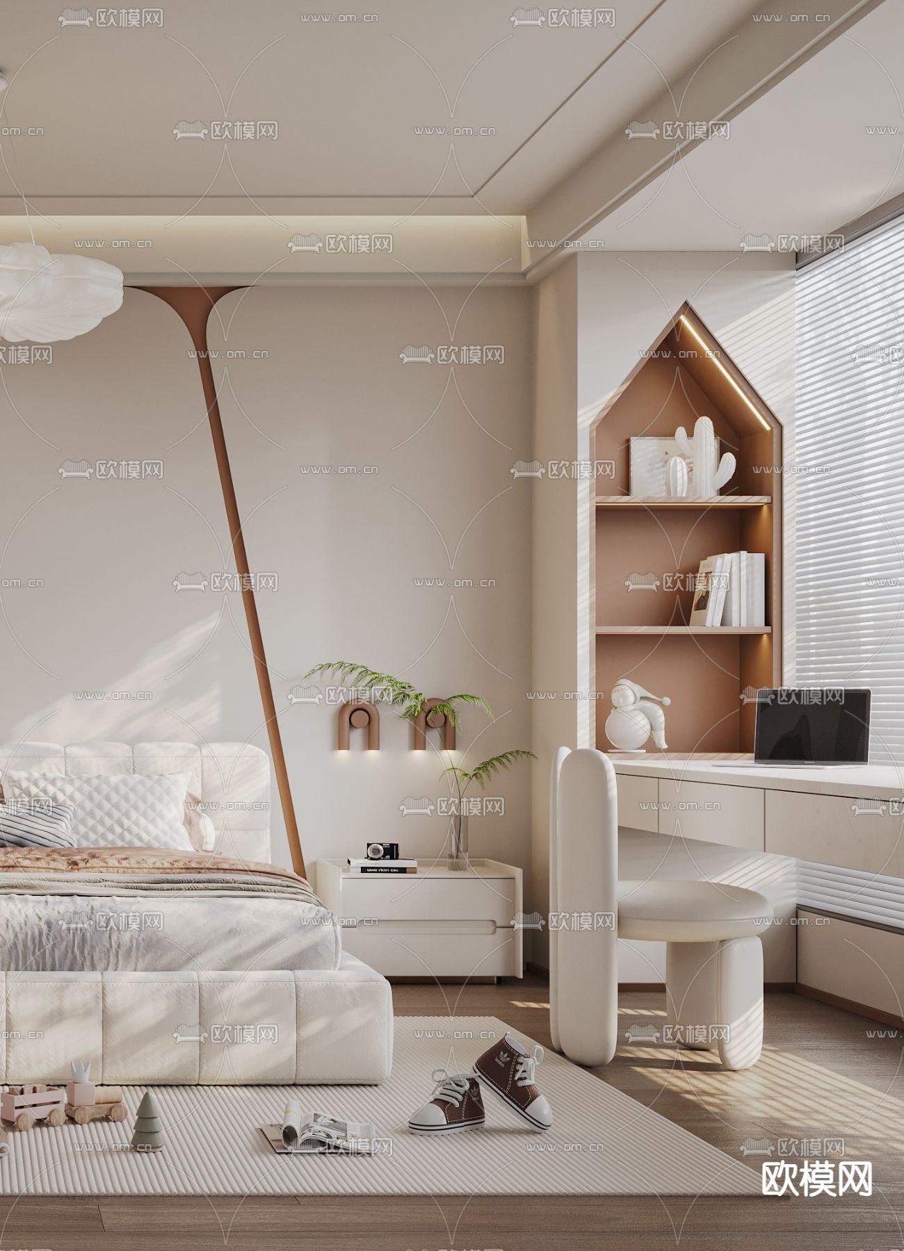 奶油风儿童房 小孩房3d模型下载（渲染图3）