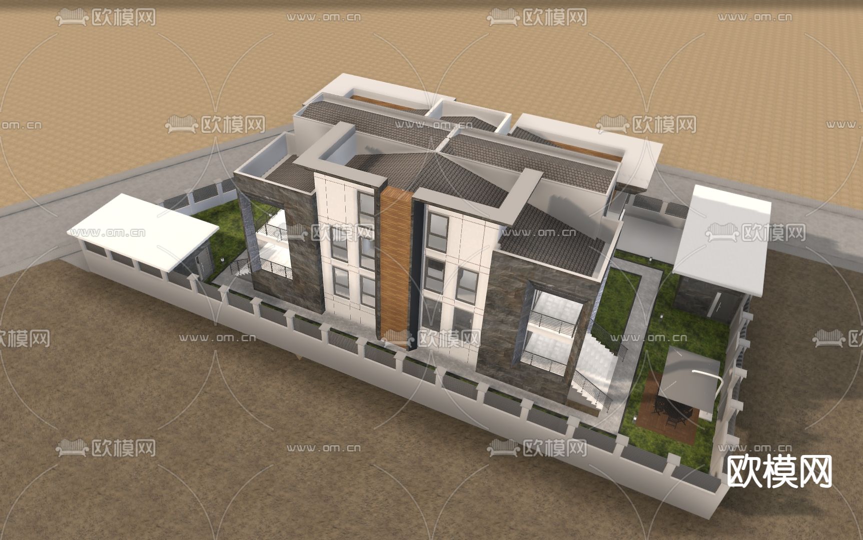 欧式别墅 独栋别墅3d模型下载（渲染图2）