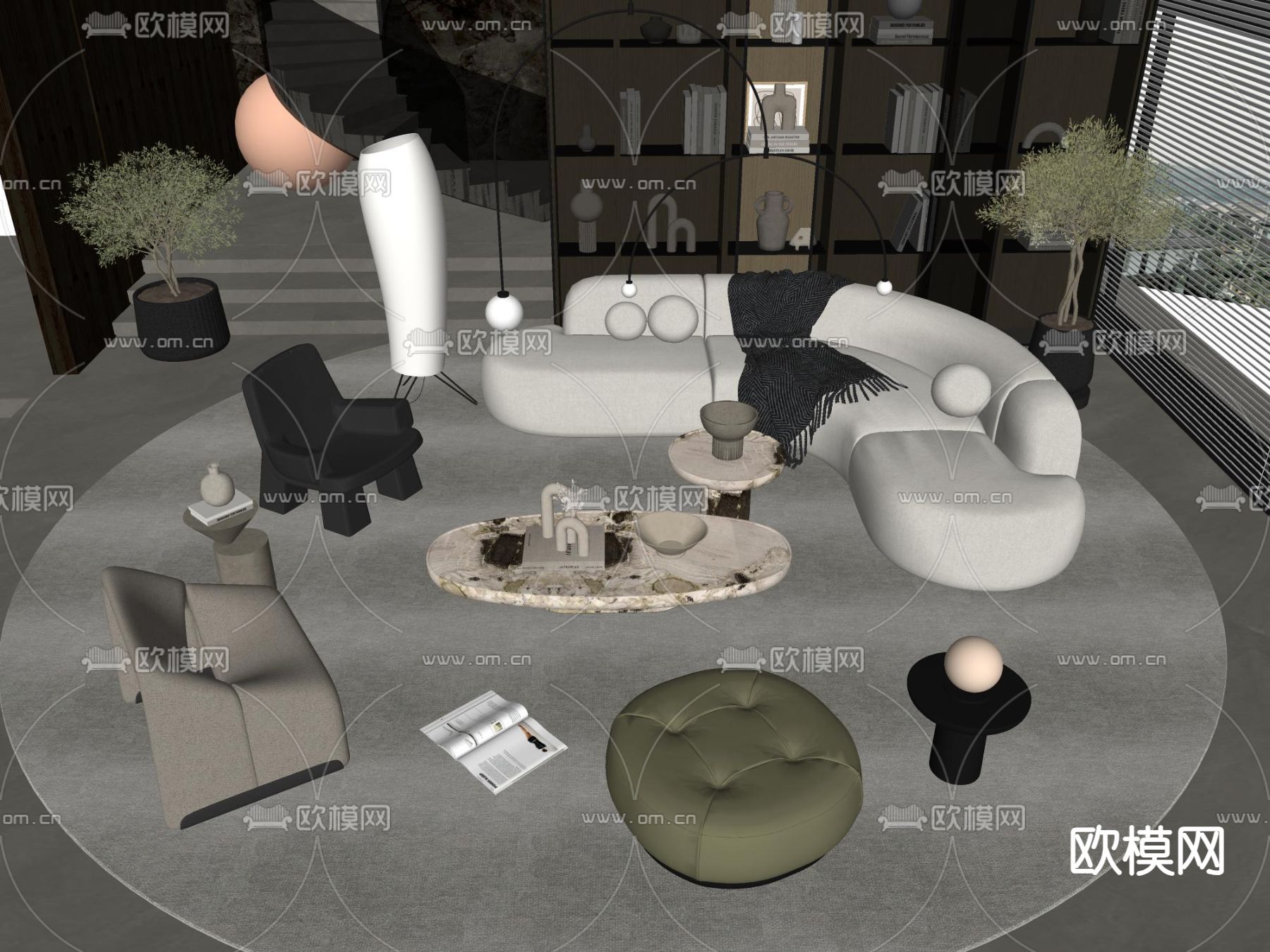 现代组合沙发su模型下载（渲染图1）