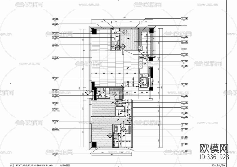 180㎡家裝大平層室內(nèi) 樣板間 私宅 大平層cad施工圖下載(渲染圖3)