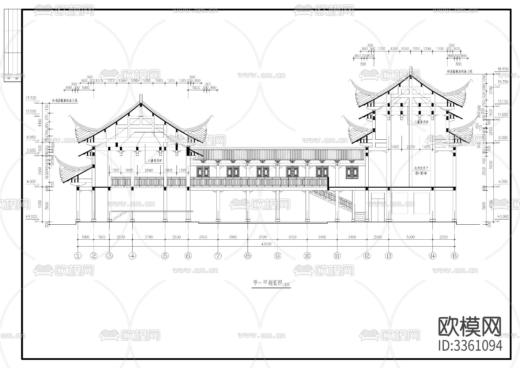 古建筑祠堂戏台CAD施工图下载（渲染图9）