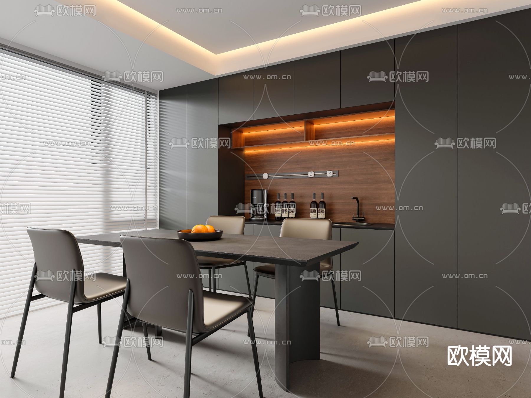 暗黑风餐桌椅3d模型下载