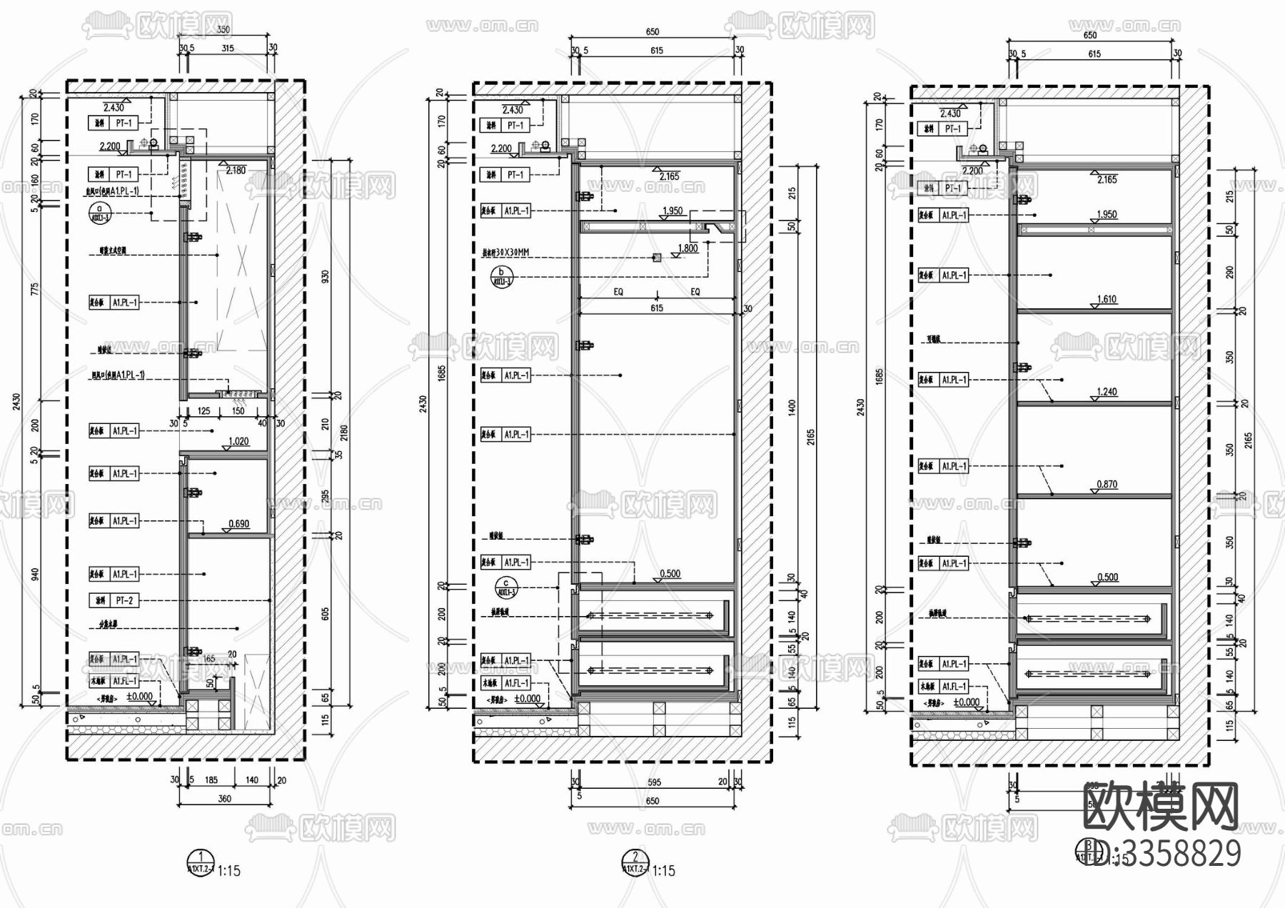 四套衣柜衣帽间节点大样图下载（渲染图6）