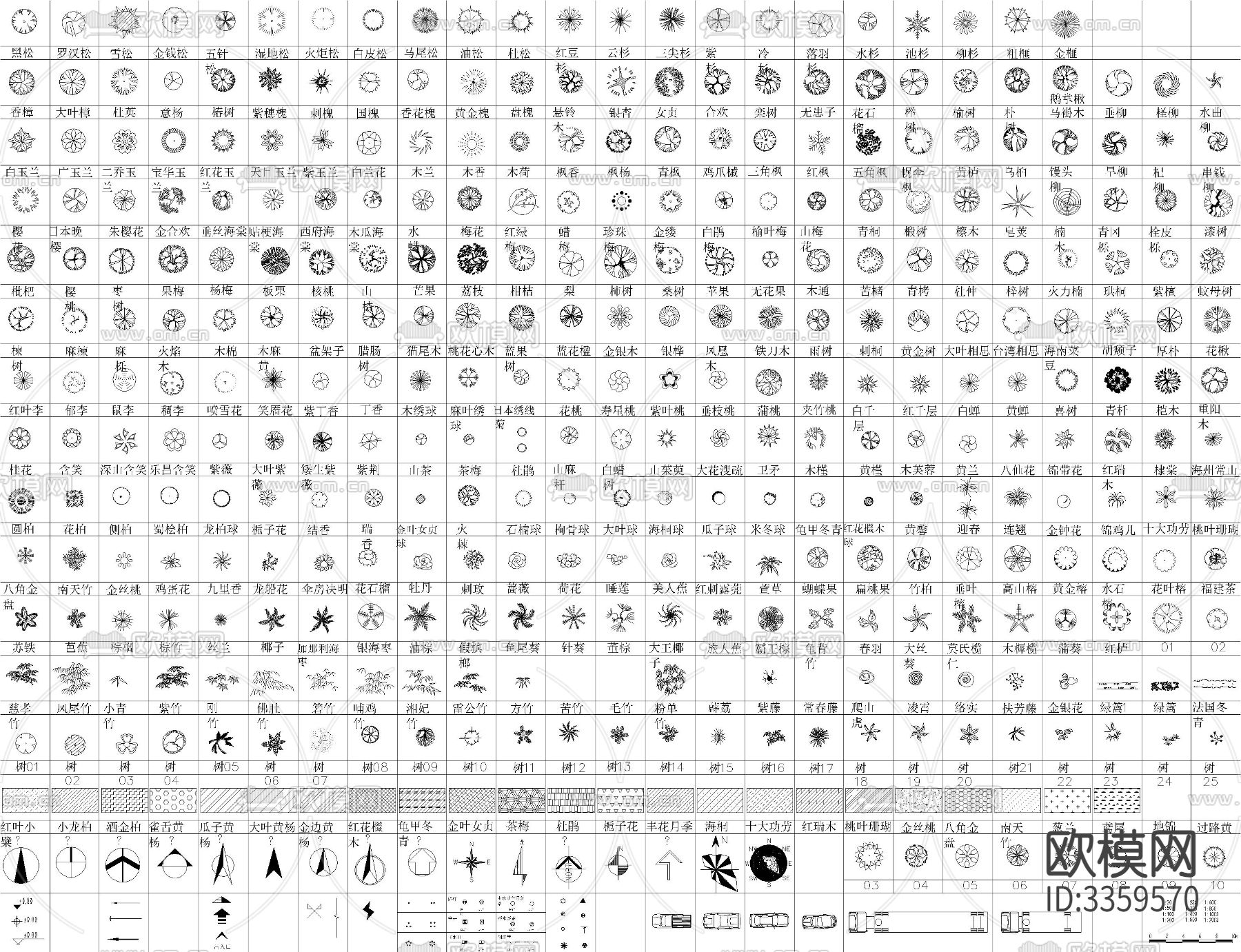 平面树图例cad图库下载