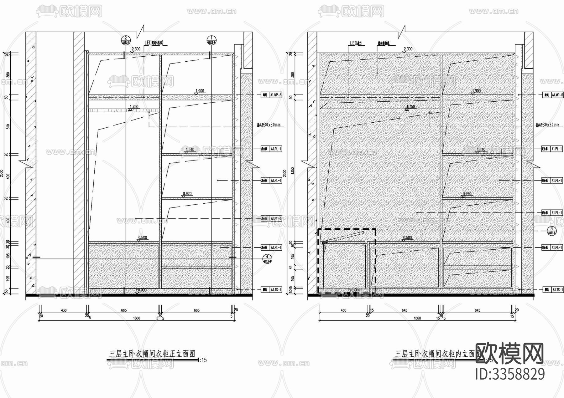 四套衣柜衣帽间节点大样图下载（渲染图3）