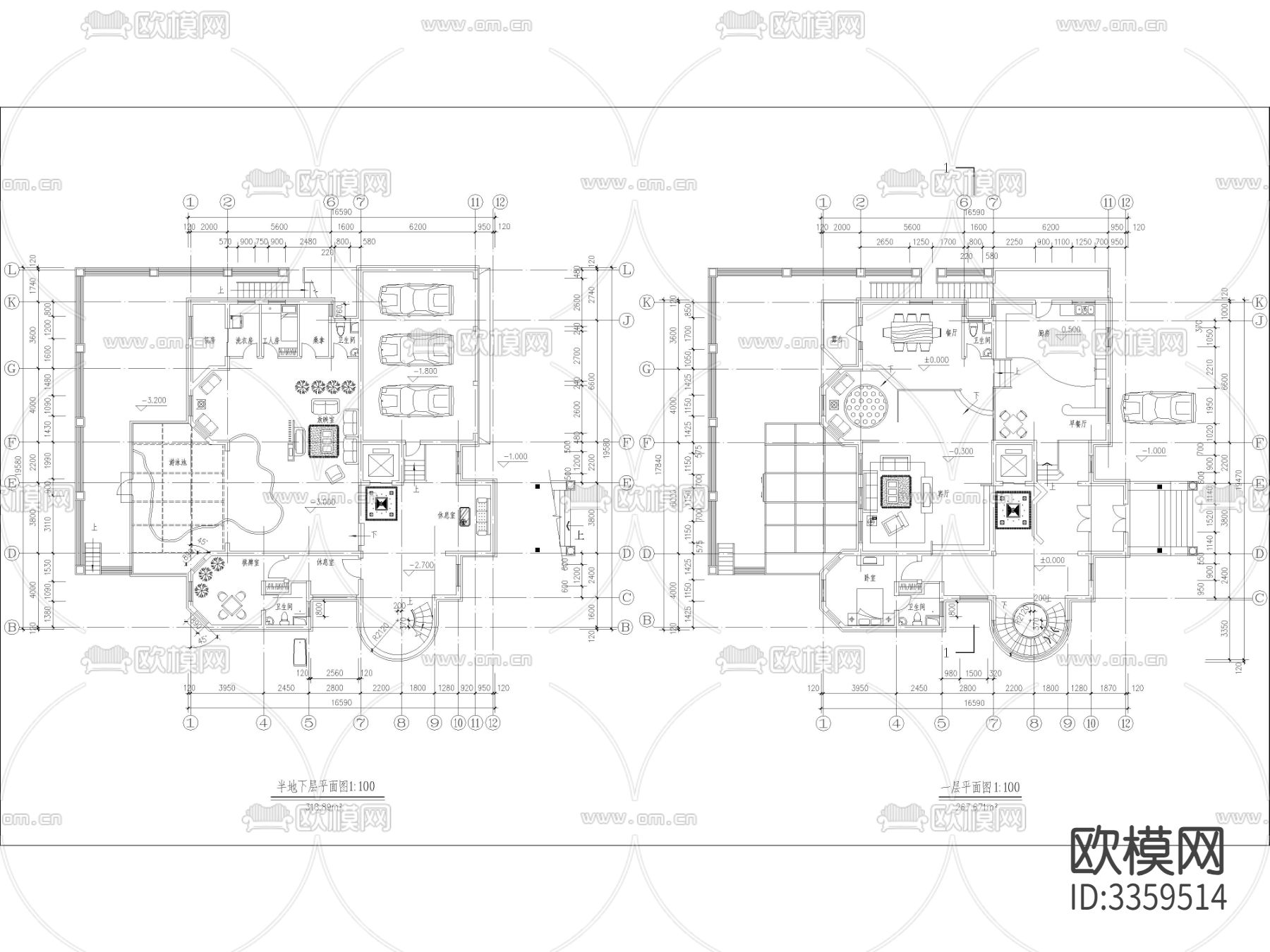 现代农村自建房 两层半三层自建别墅 私人住宅 独栋别墅cad施工图-免费3dmax模型库-欧模网