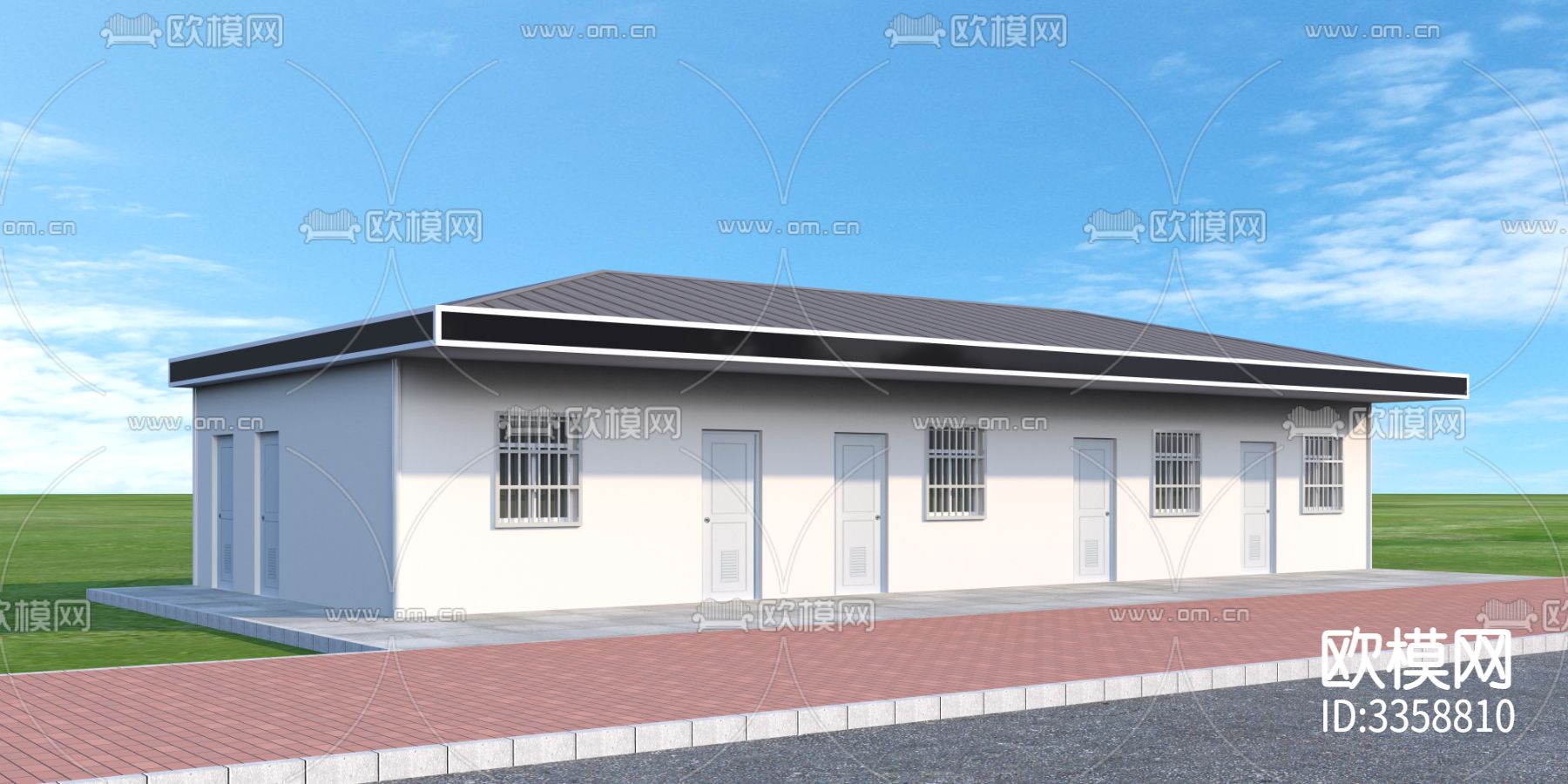 单层活动板房建筑cad施工图下载（渲染图1）