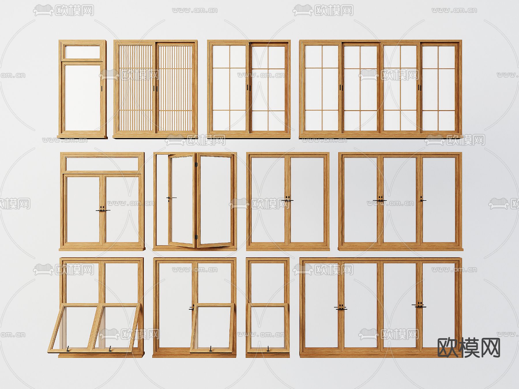 日式窗户 落地窗 推拉窗su模型下载（渲染图2）