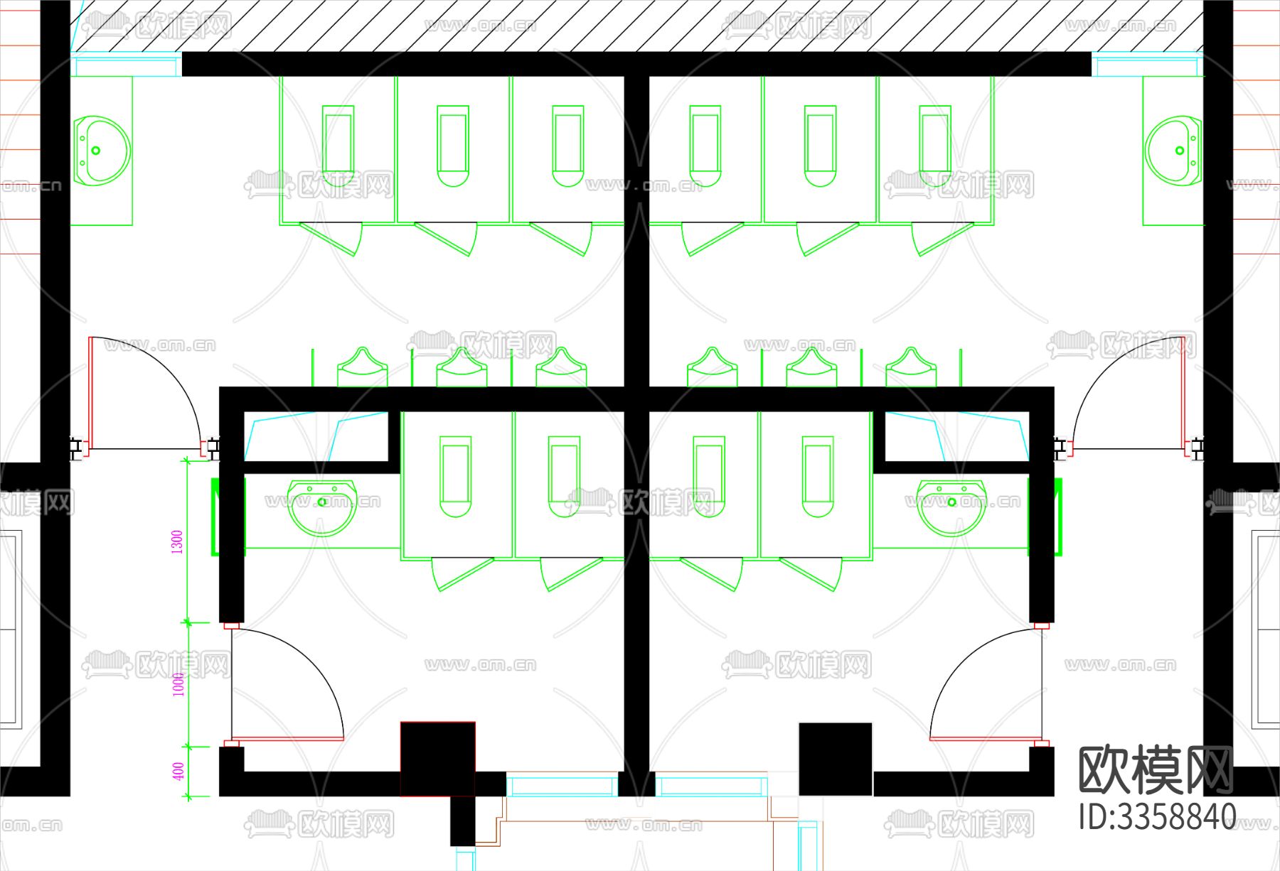 厕所 卫生间 厕所设计 卫生间设计 工装卫生间 公共厕所cad施工图下载（渲染图1）
