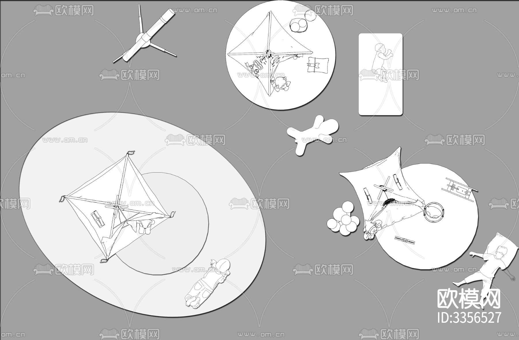 儿童游乐区亲子乐园帐篷cad大样图下载（渲染图2）
