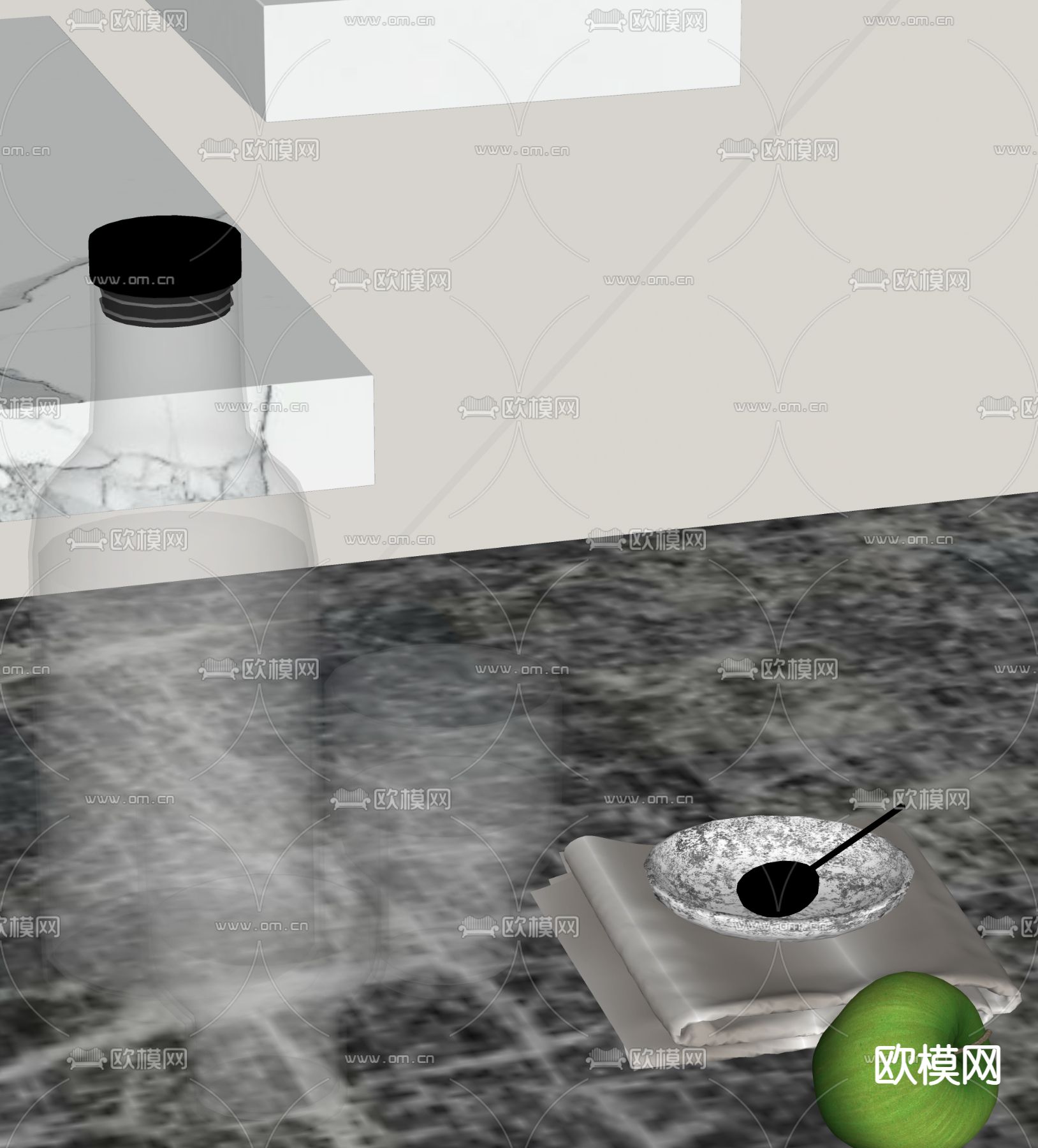 水瓶 水杯 水果su模型下载（渲染图1）