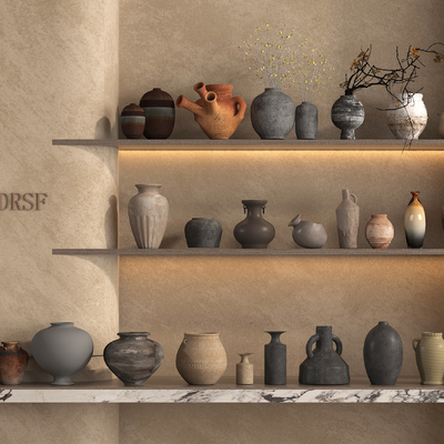  侘寂风陶罐 罐子su模型 