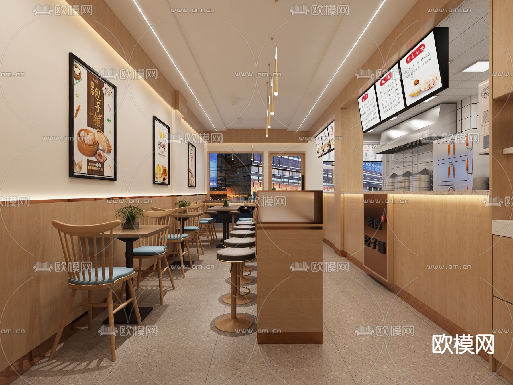 现代面馆 包子铺3d模型下载（渲染图2）