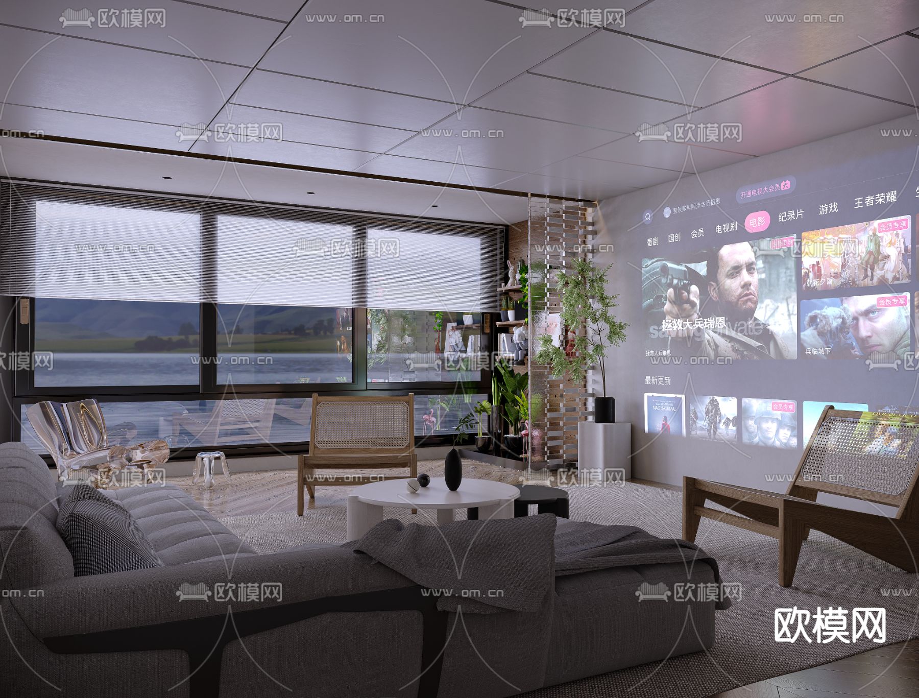 现代音影室 视听室 家庭影院3d模型下载（渲染图1）